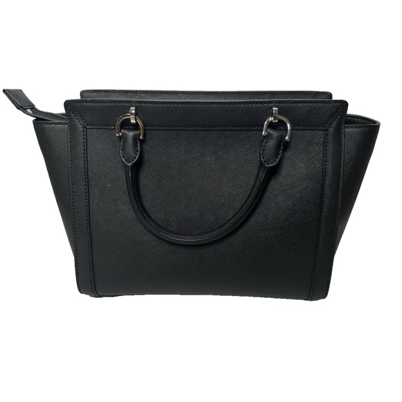 New Michael Kors Tina Saffiano Leather Small Satchel Messenger Bag Black - Picture 4 of 12